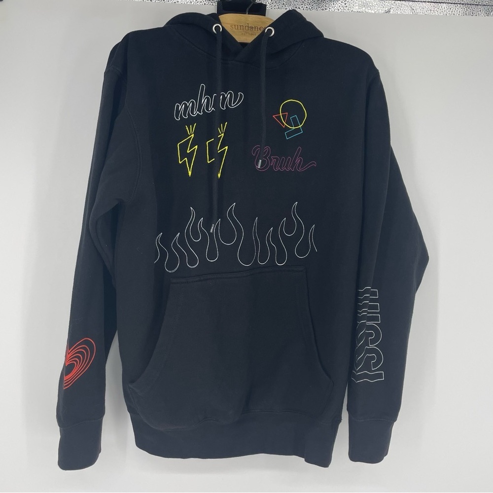 Fanjoy Avani Gregg Flames Bruh Black Sweatshirt Hoodie Women’s Size Small